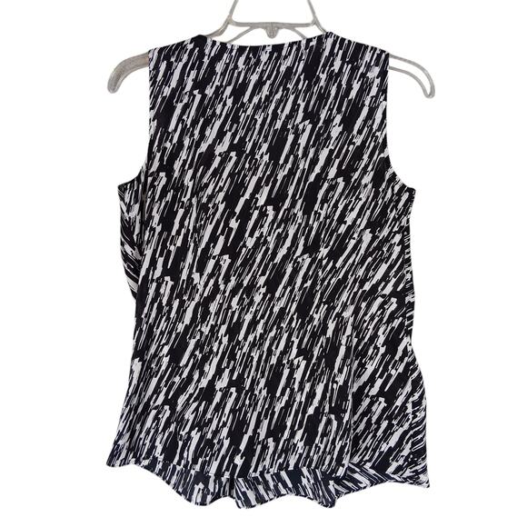 AK Anne Klein Black and White Abstract Print Blouse Size Small Petite Sleeveless - Picture 2 of 6